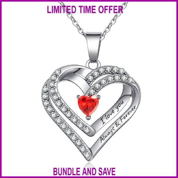 Custom Birthstone Heart Necklace Personalized Name Engraved Stainless Steel